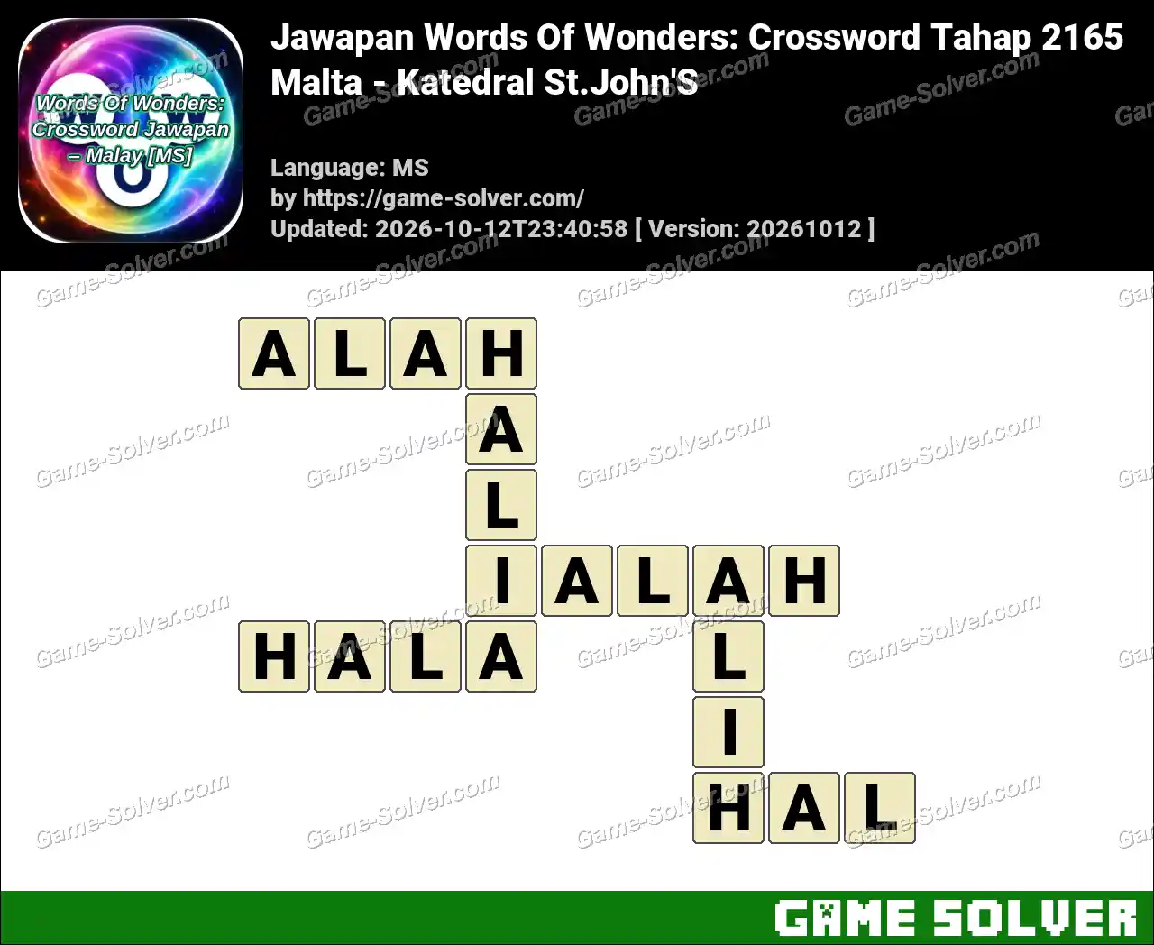 Jawapan Words Of Wonders: Crossword Tahap 2165 – Malta – Katedral St.John’S